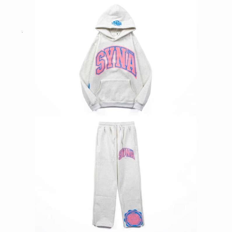 SynaDrill American Street Hip Hop Badge Printed with Velvet Hoodie Men's Trendy Brand Loose Set