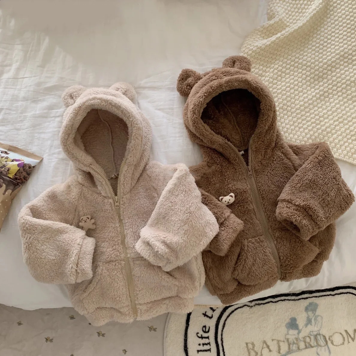 4410 Baby Coat Winter Korean Plush Baby Boys Coat Plus Velvet Padded Hooded Warm Jacket Outerwear 241223