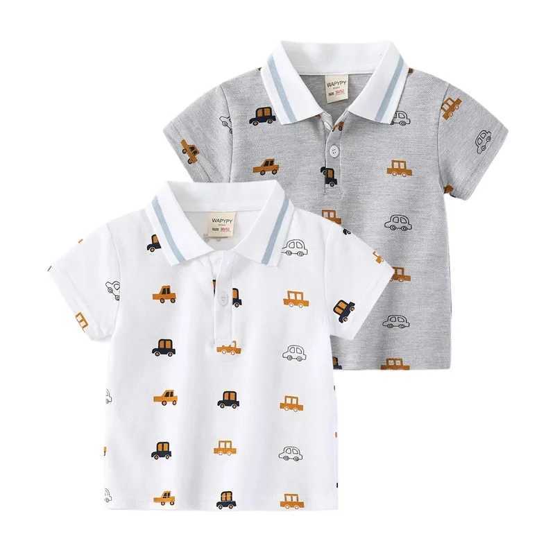 New childrens short sleeved T-shirt boys car printed polo shirt summer fashion breathable cotton 3-8 years old 2 colors W241223