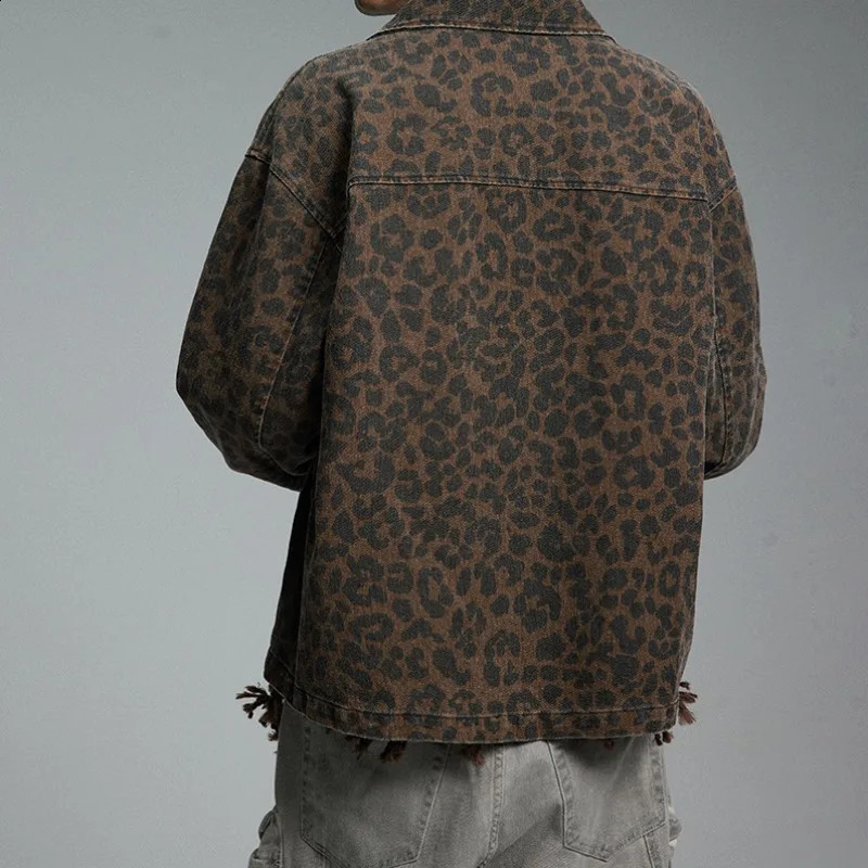 Women Jackets Denim Zipper American Style Leopard Print Tops Autumn Temperament Unisex Coats Street Vitality Personality 241223