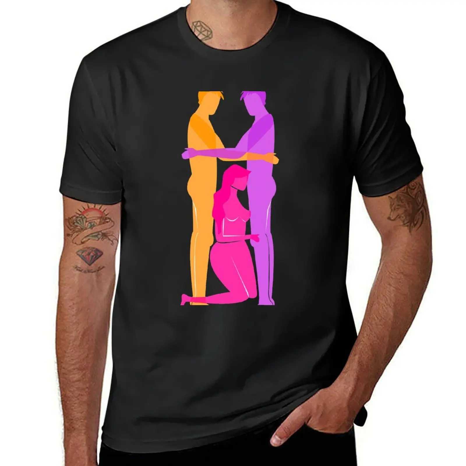 Three person T-shirt quick drying summer top solid color mens T-shirt W241223