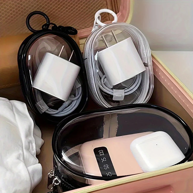 Portable Mini Clear Zipper Storage Bag SpaceSaving Organizer for Earphones Chargers Versatile with Handy Keychain Loop 241213