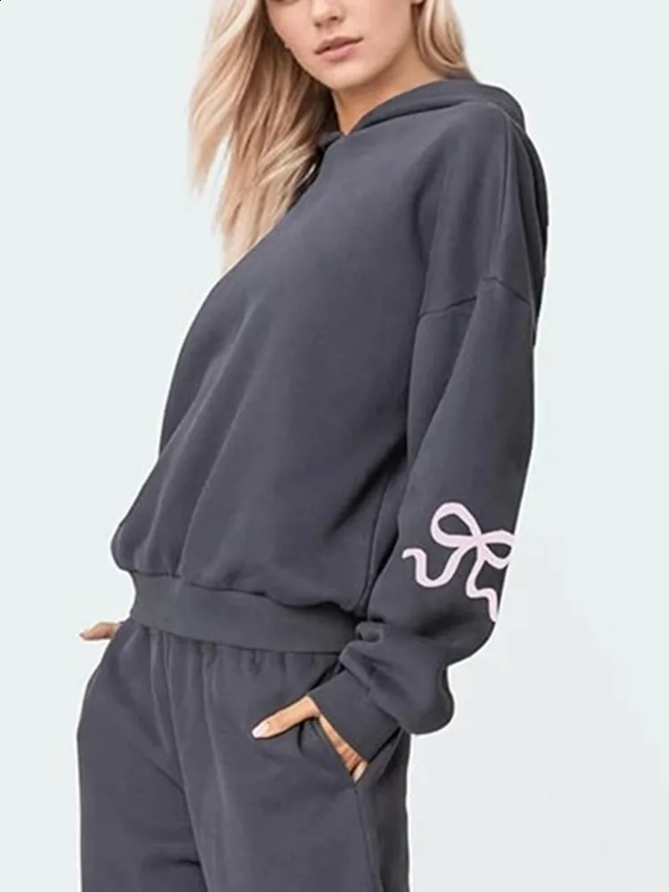 Yangelo Y2K Womens Oversized Bow Printed Hoodie Sweater Long Sleeve Zipper Hoodie Street Clothing Top 241224