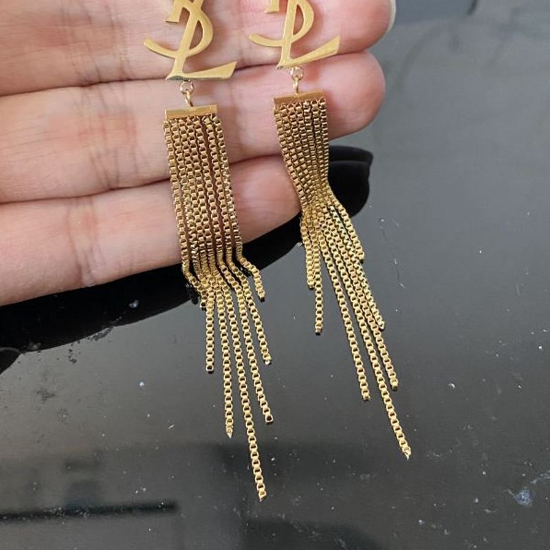 High Quality Women Luxury Brand Designer Studs Earrings Stainless Steel Long Tassel Earrings For Women Valentine's Gifts