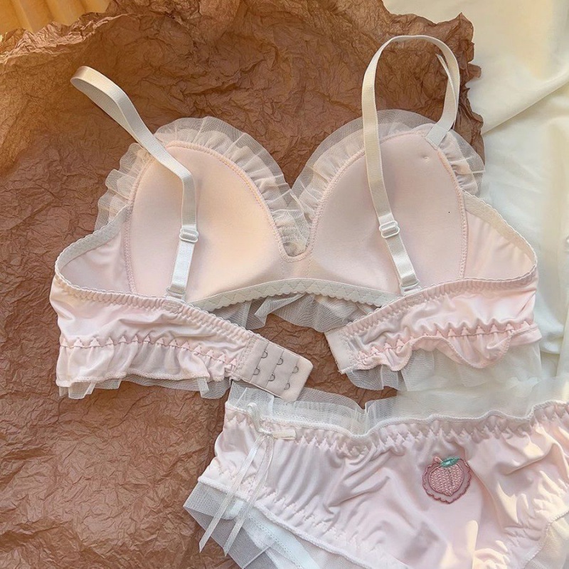 Cute Lolita gerie Women's Japanese Sweet Bow No Underwire Small Boobs Gathered Not Empty Cup Bra