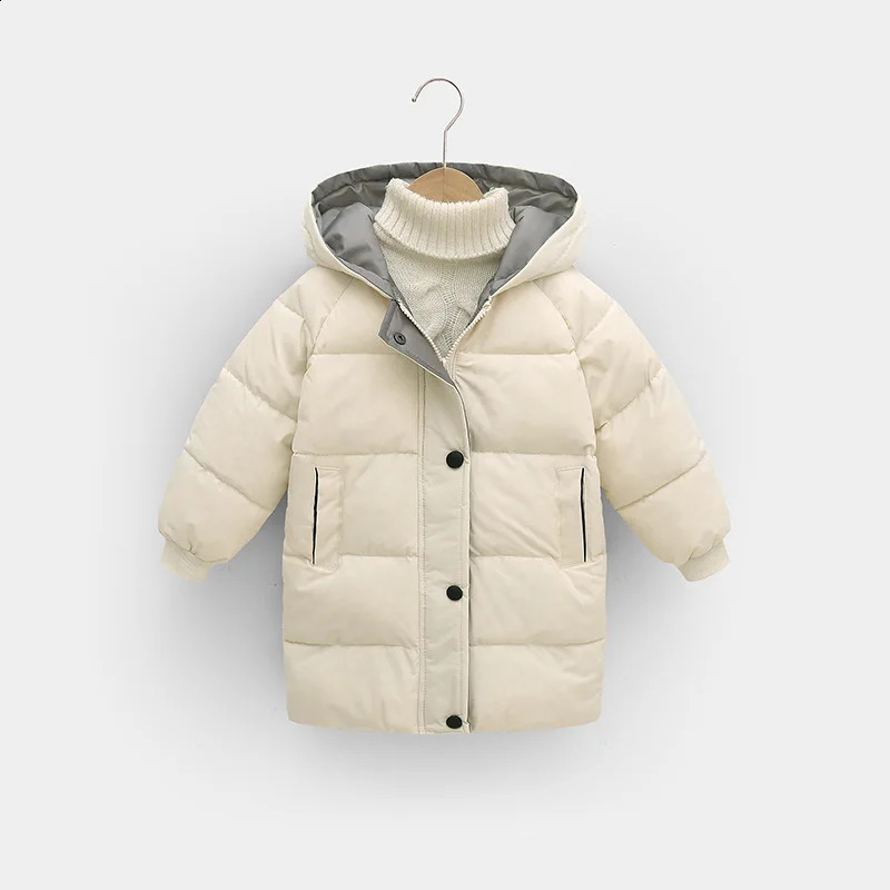 Childrens Down Cotton Jacket Boys Mid-Length Solid Color Warm Jacket Winter Girls Thickened Casual Fashion Clothes 2-10Y 241223