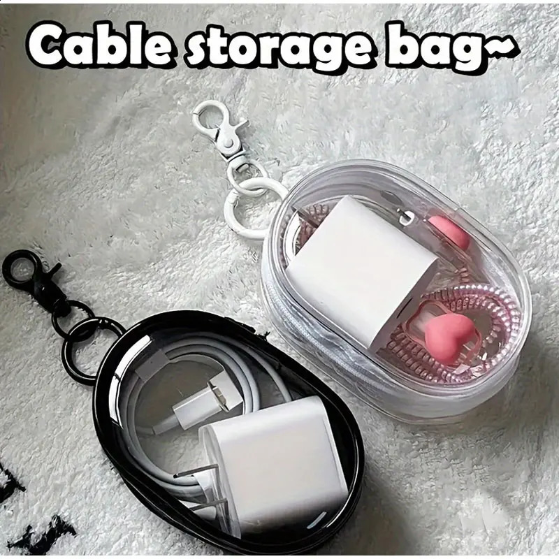 Portable Mini Clear Zipper Storage Bag SpaceSaving Organizer for Earphones Chargers Versatile with Handy Keychain Loop 241213
