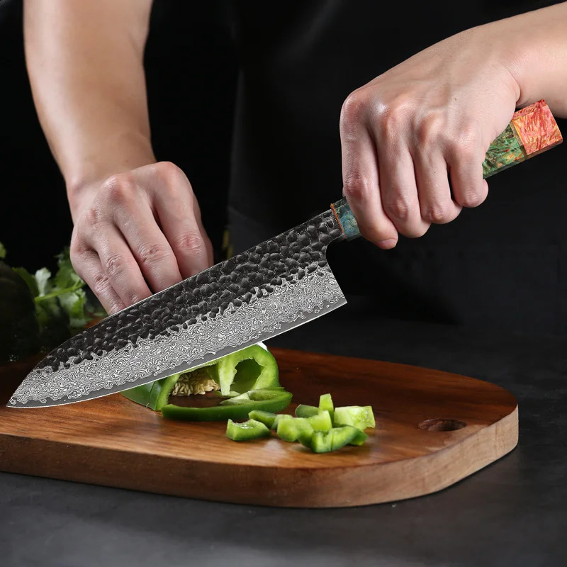 Japanese kitchen knife hand forged Damascus steel custom 8-inch chef knife 241224