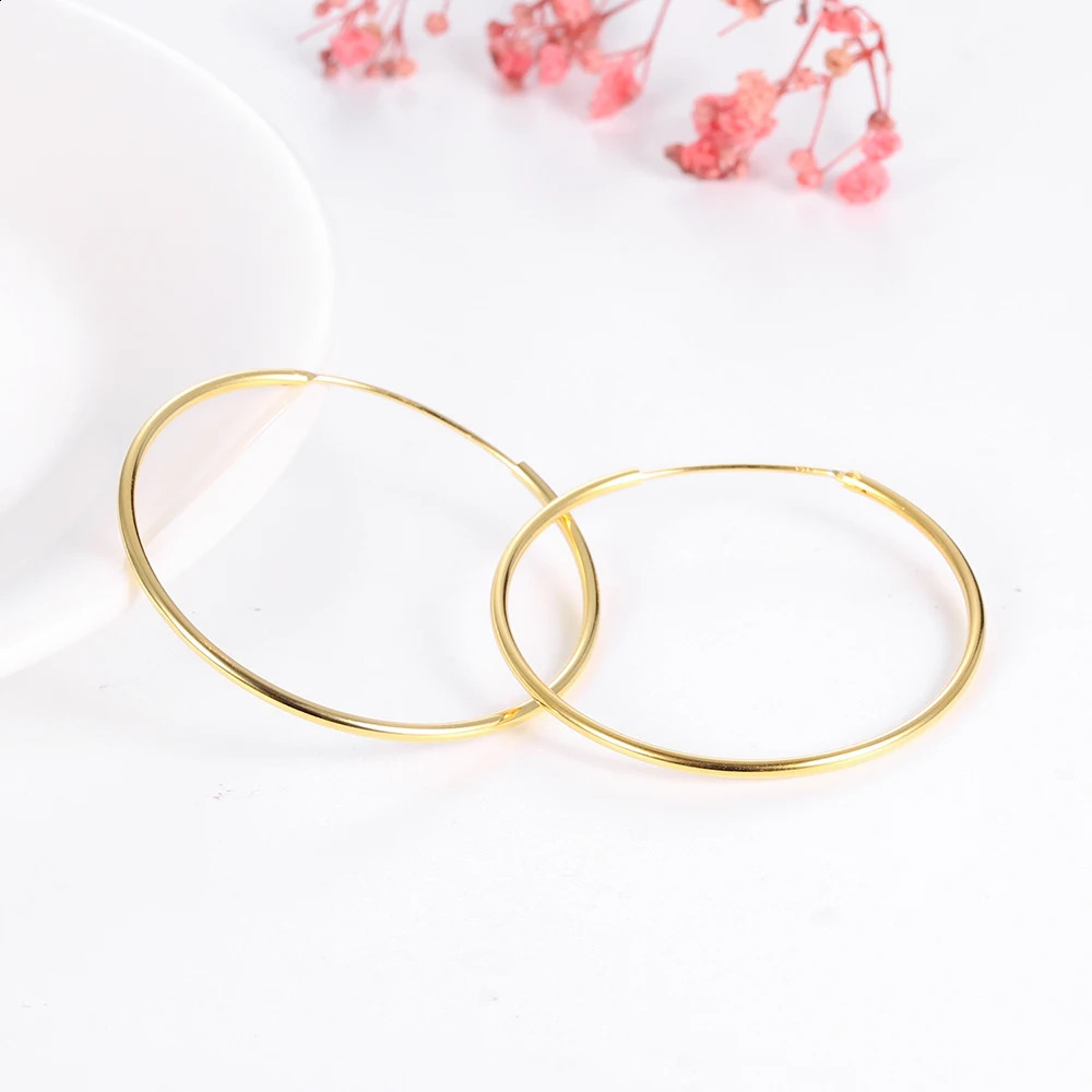 15/20/25/30/35/40/50/70mm 100% S925 Big Huge Thin Hoop Earrings Large Round Circle Ear Jewelry for Women Lady Girl Gold Color 241224