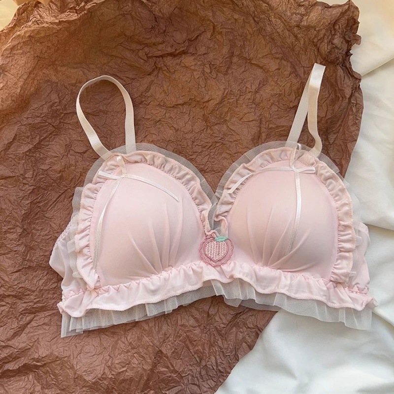 Cute Lolita gerie Women's Japanese Sweet Bow No Underwire Small Boobs Gathered Not Empty Cup Bra