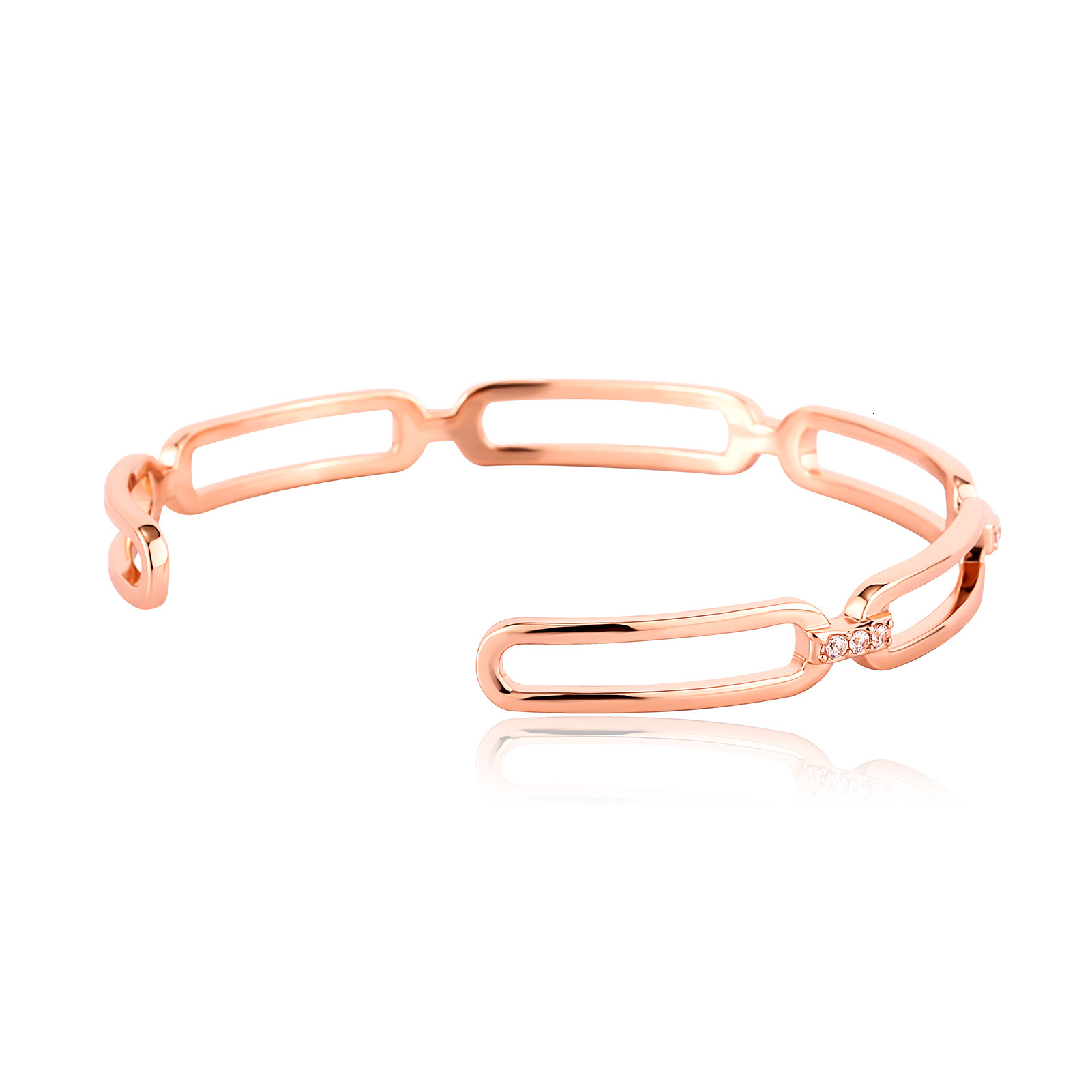 White Gold And Rose Gold Two Tone Open Cuff Bracelets Set Female Ins Hip Hop Hollow Chain Simple Design Bangle Bling Cubic Zirconia Jewelry Bijoux Pul