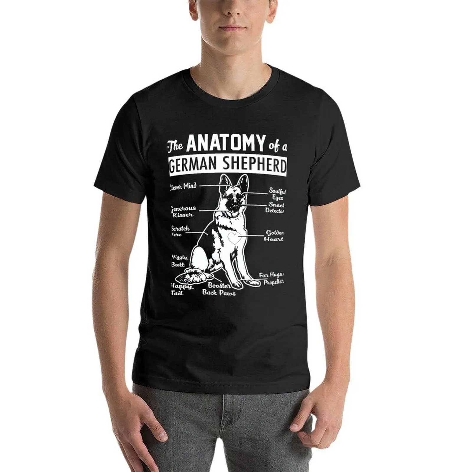 Anatomy of German Shepherd T-shirt Flat Top Mens T-shirt Casual Style W241223