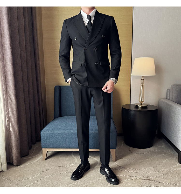 G1223High-end suit for men, four seasons peaked lapel double-breasted groom wedding dress trendy