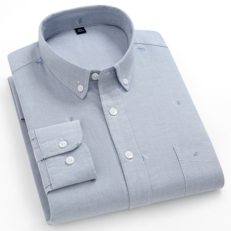 H514 Men's shirt casual business fashion good cotton loose solid color long sleeve