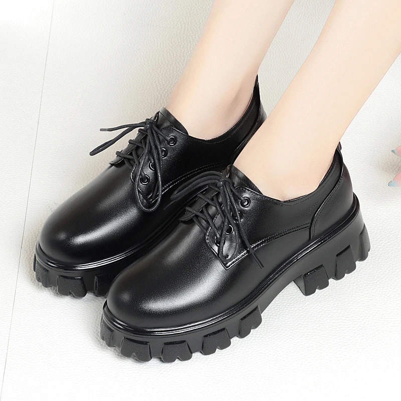 AIYUQI Women Loafers Spring Genuine Leather British Style Women Oxford Shoes Platform Women Large Size Shoes