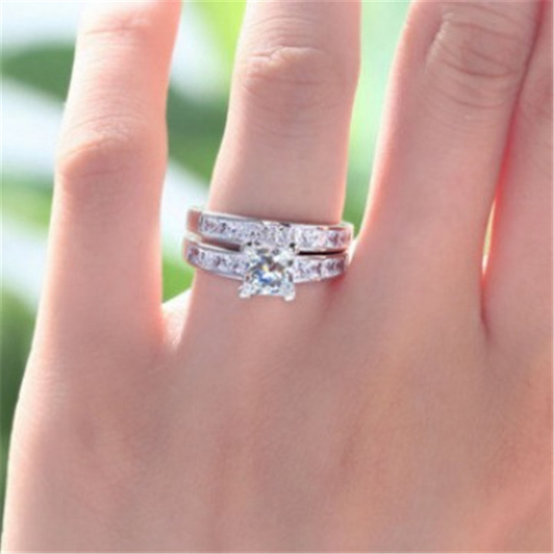 Princess cut Lab Diamond Promise Ring sets 925 Sterling Silver Party Wedding Rings for Women Bridal Fine Zircon Engagement Jewelry Gift