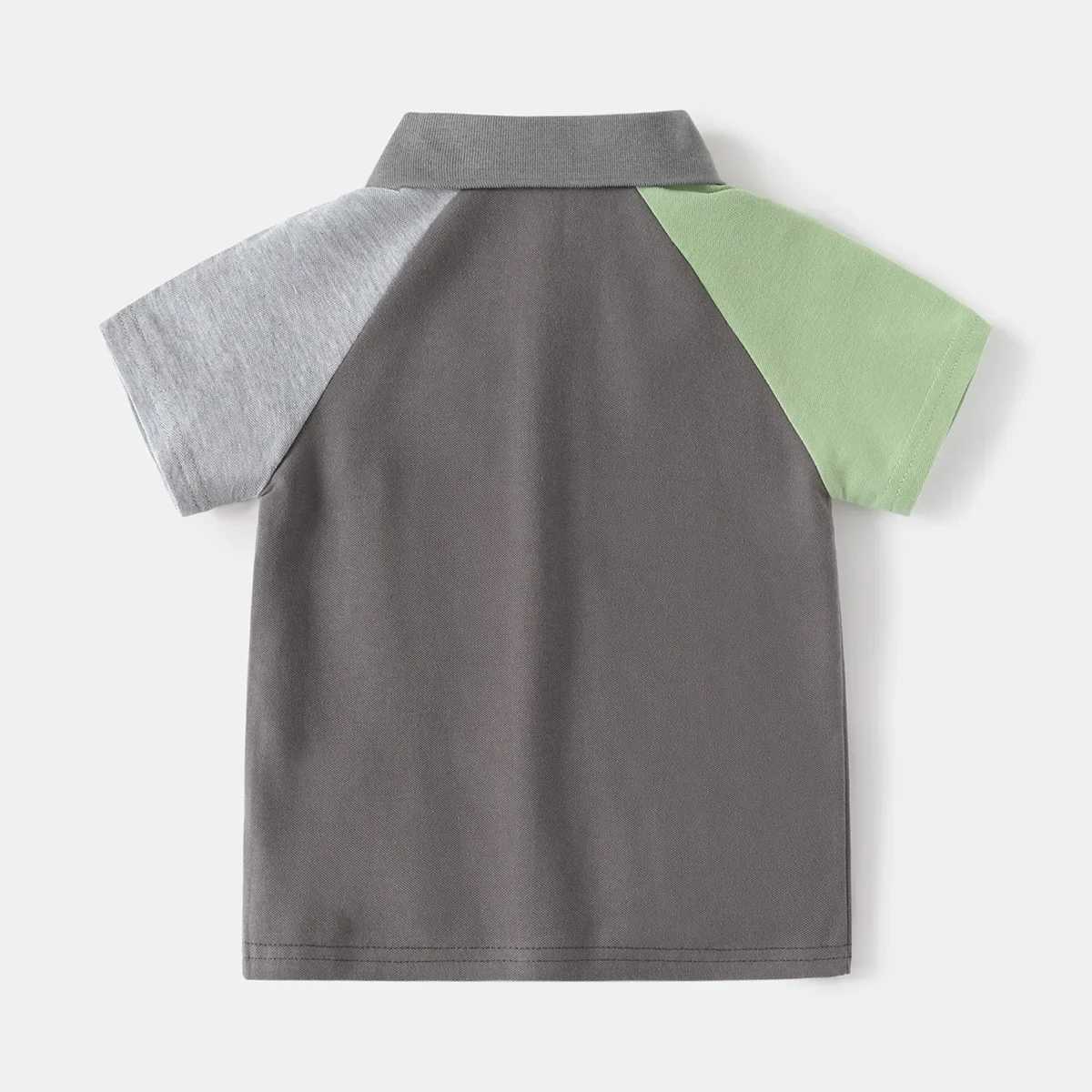 Summer boys short sleeved casual cotton color block T-shirt childrens printed polo shirt 3-8 years ago 2 colors W241223