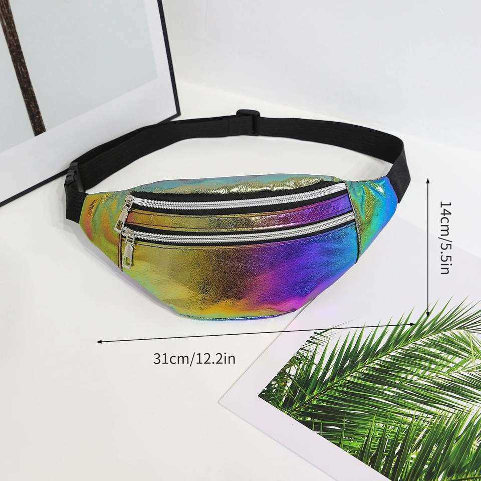 Holographic Fanny Pack Hologram Laser Beach Travel Banana Hip Bum Zip Waist Bags Women Belt Bag For Girls Z240912