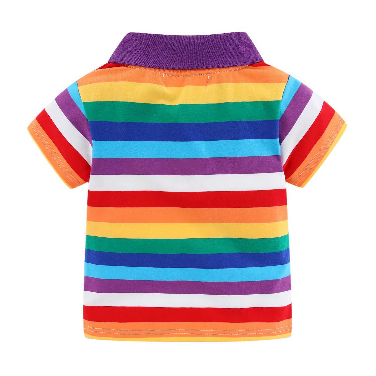 Mudkingdom boys polo shirt rainbow striped T-shirt girls summer T-shirt short sleeved school uniform collar top W241223