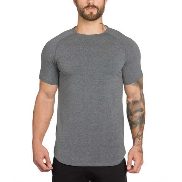 Plain weave gym clothing fitness short sleeved T-shirt mens summer fashion long sleeved hip-hop T-shirt cotton fitness muscle T-shirt W241223
