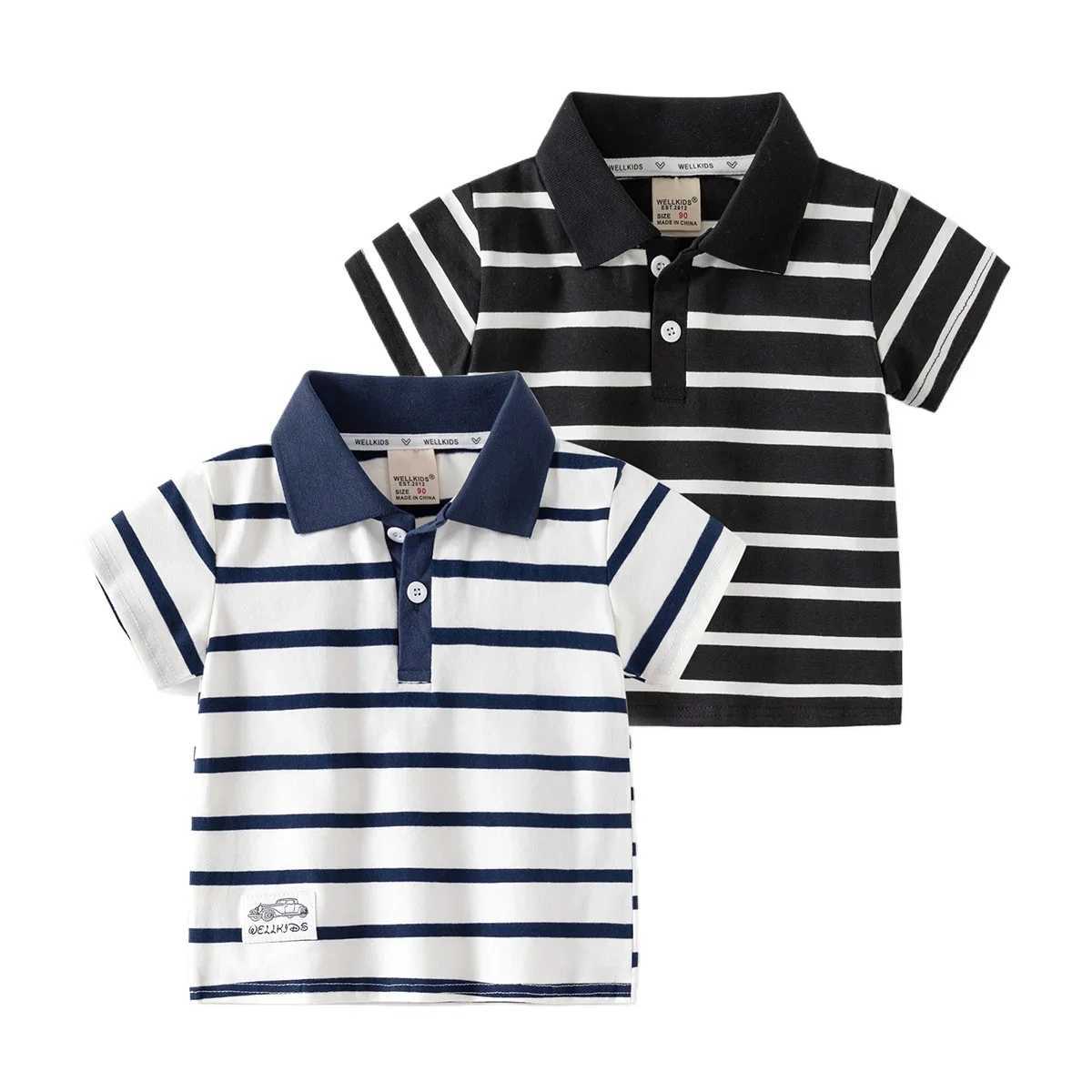 Summer boys short sleeved casual cotton striped T-shirt childrens loose contrasting color polo shirt childrens first 3-8 years W241223