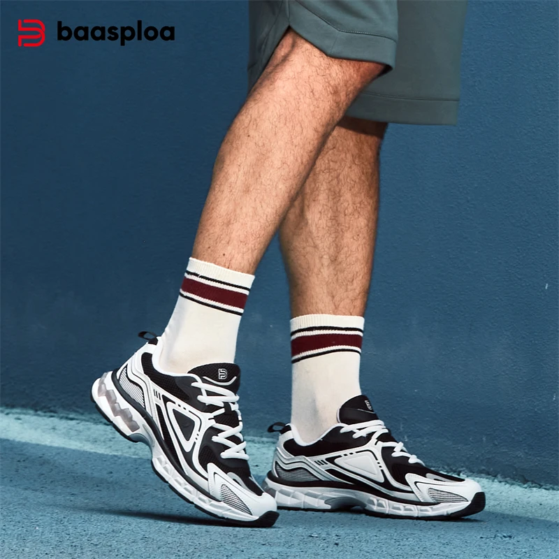 Baasploa Men Running Shoes Casual Mesh Non-slip Breathable Retro Sneakers Male Outdoor Cushion Jogging Sports Shoes