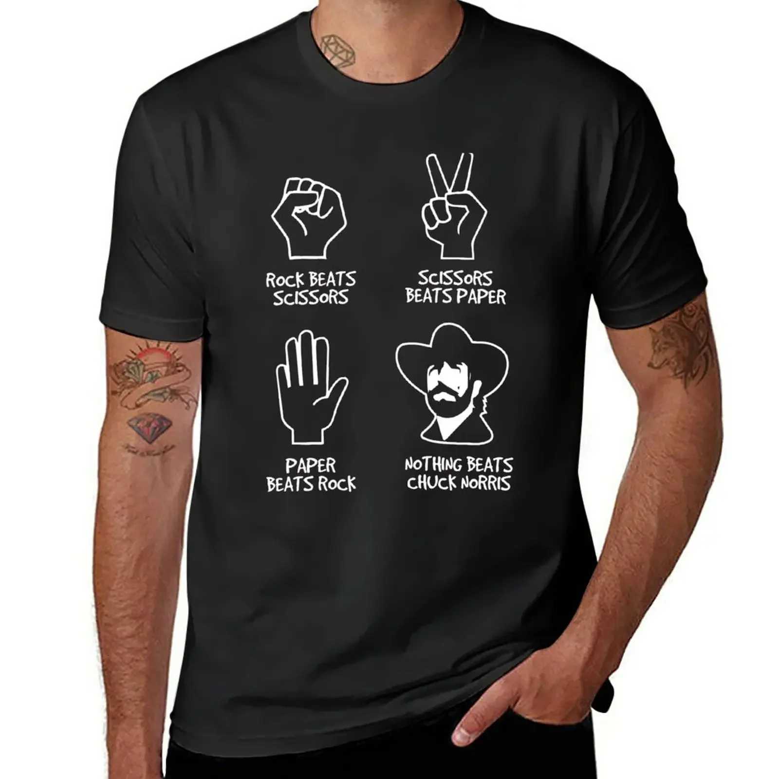 New rock paper scissors nothing can beat Chuck Norris T-shirt plus size top cute top pure black T-shirt W241223