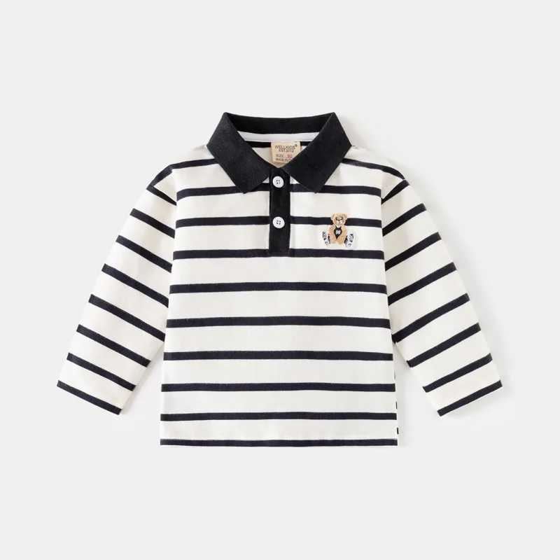 Cherry Boys striped long sleeved polo shirt autumn embroidered lapel bottom childrens polo shirt W241223