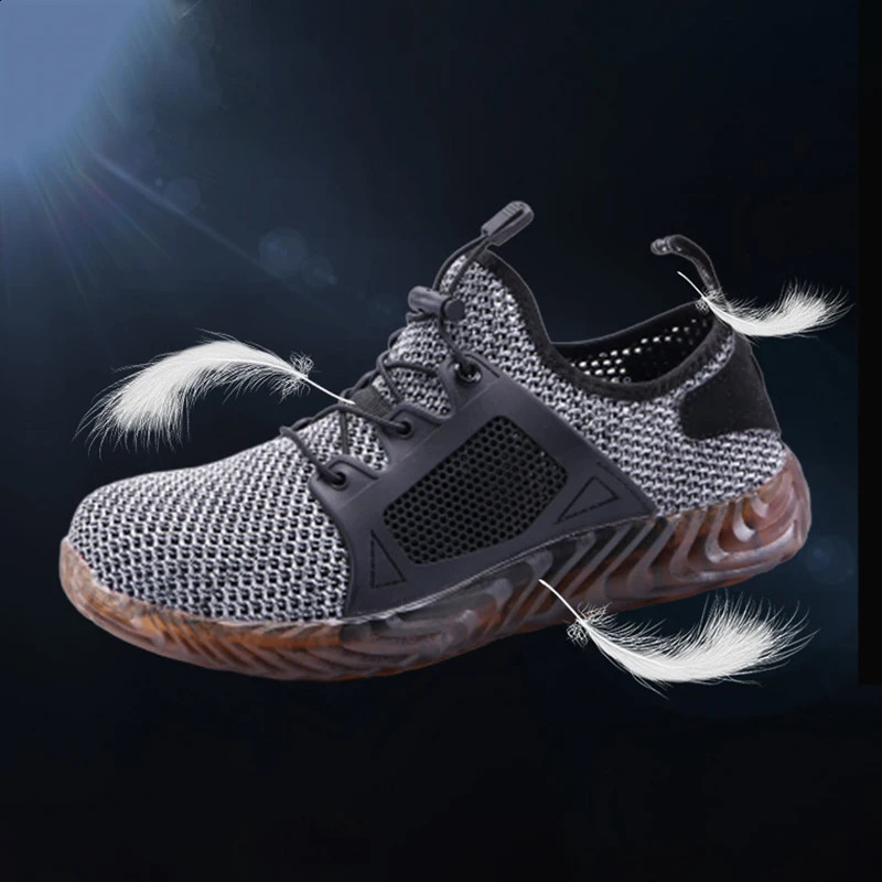 Work shoes mens safety shoes steel toe perforated work shoes fashion inseparable shoes safety breathable sports shoes 241223