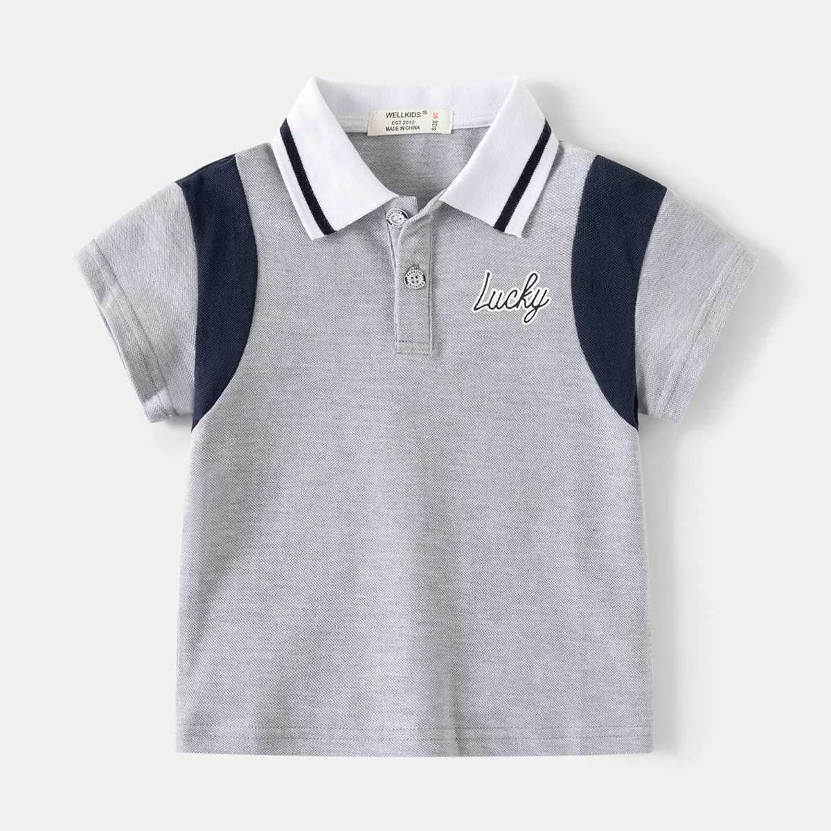 Summer boys short sleeved casual cotton color block T-shirt childrens printed letter polo shirt available for the first 3-8 years W241223