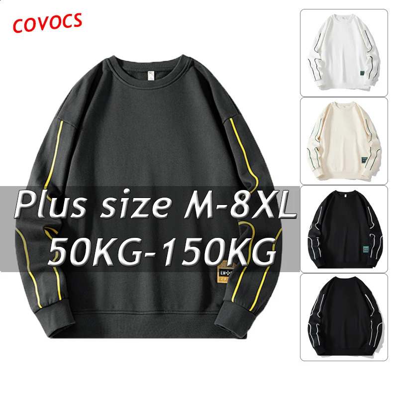 7XL 8XL large-sized long sleeved sweater round neck loose hoodie mens fashion trend high-quality simple fat Harajuku sweater 241223