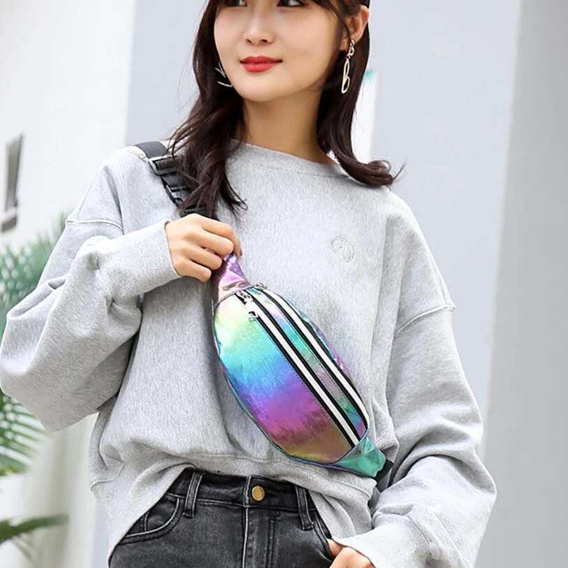 Holographic Fanny Pack Hologram Laser Beach Travel Banana Hip Bum Zip Waist Bags Women Belt Bag For Girls Z240912