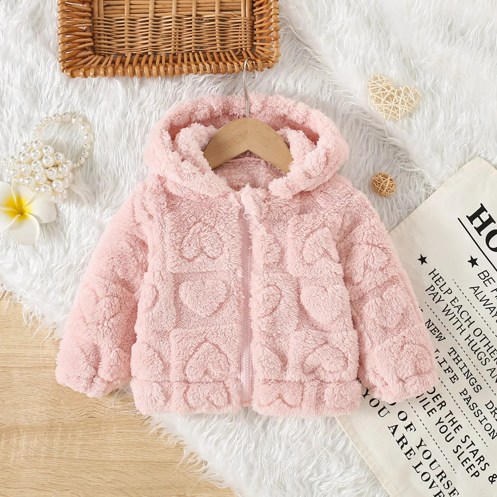 6 Months -3 Years Old Pink Hooded Baby Girl Long Sleeved Coat Windproof And Warm ChildrenS Clothing For Spring And Autum 241223