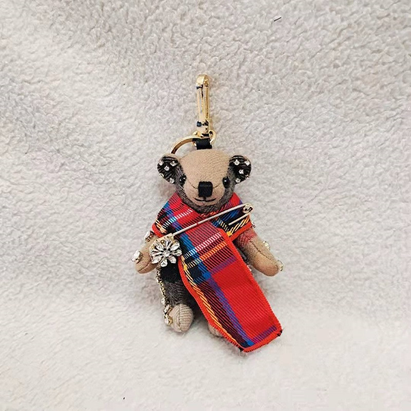 Trench Coat Bear Charm Keychain - Leather Handbag Pendant Gold Plated Vintage Outdoor Keyring for Women Pure Color 2024 S2548