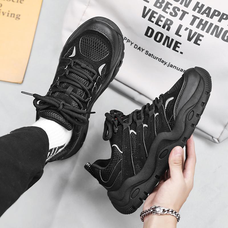 Men Sports Shoes Fashion Simple Style Breathable Chunky Shoes Anti-slip Triple Black Beige Free shipping