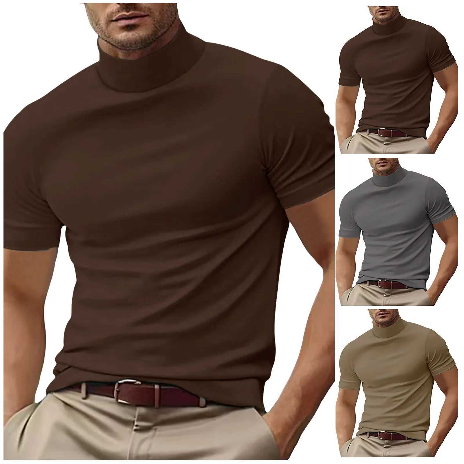 Short sleeved T-shirt mens Turtleneck shirt short sleeved Pullover underwear slim fit top mens plain T-shirt Harajuku streetwear W241223