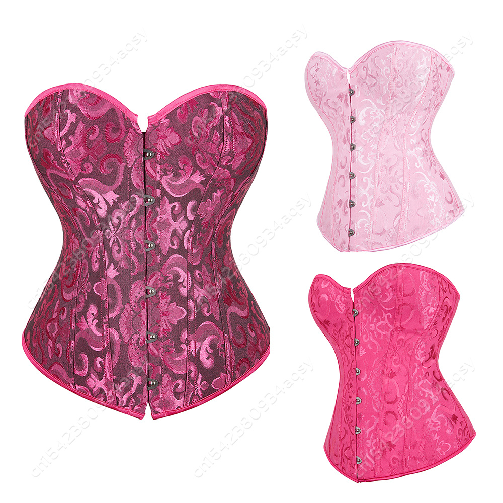 Red Corset Mujer Top Corpiño Retro Corsets for Women Pink Bustiers Corsets Womans Sexy Jacquard Lace up Overbust Corset Blue