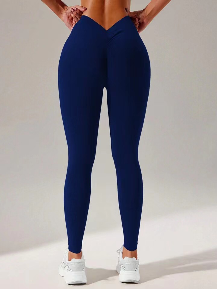Advanced women's designer V-waist yoga solid color sports shaping waist tight pants high elasticity gym high waist seamless peach hip push up pan