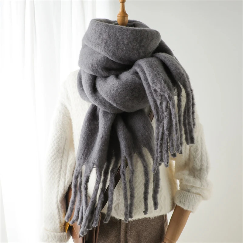 Winter Scarf for Women Cashmere Warm Solid Pashmina Blanket Wraps Female Thick Soft Bufanda Big Tassel Shawl Long Poncho Echarpe 241224