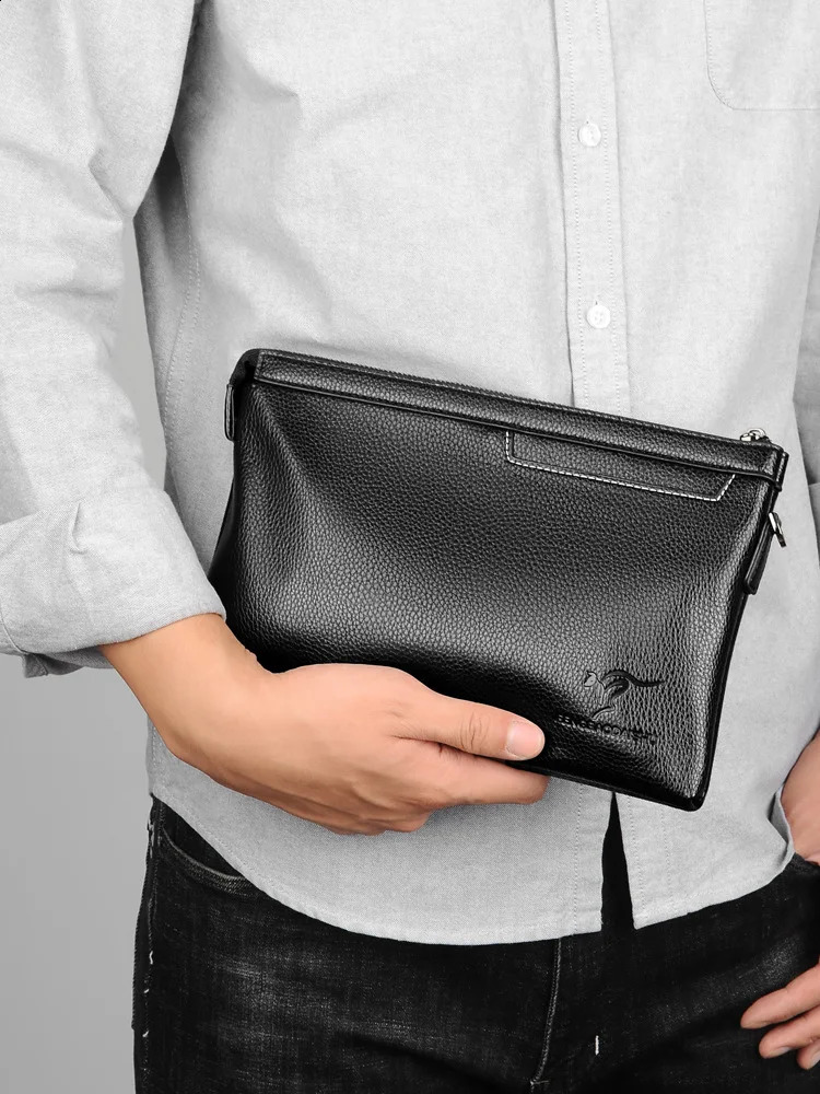 Clutch Handbag Men's PU Leather Fashion Envelope Bag Card Wallet Hot Phone Ipad Pouch Hand Porter Wrist Strap, Lightweight For Daily Use Strap,