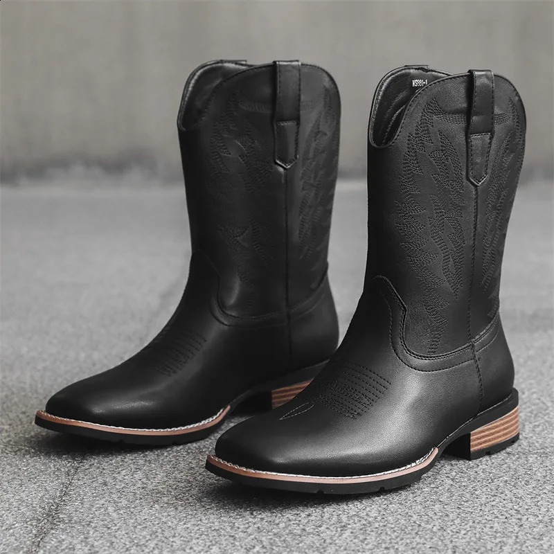 Mens Classic Retro Western Cowboy Boots Mens Fashion Embroidered Small Leg Leather Boots Mens Senior Casual Shoes 241223
