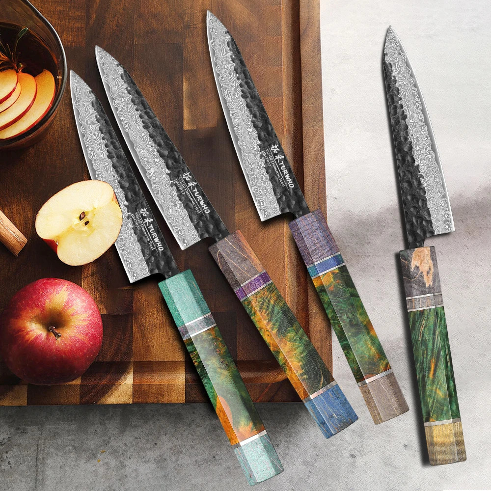 TURWHO 5 Japanese Hand Forged Kitchen Practical Knife Damascus Steel Chef Knife Fruit and Meat Cooking Tool Stable Wooden Handle 241224