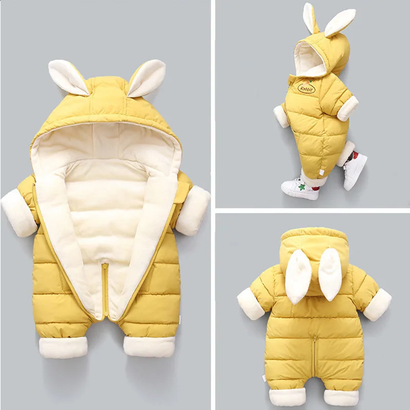 spring Winter Overall For Children Infant Thickened kids Clothes Hooded mantle Cartoon Baby coat Boys Girls Jumpsuit Romper 241223