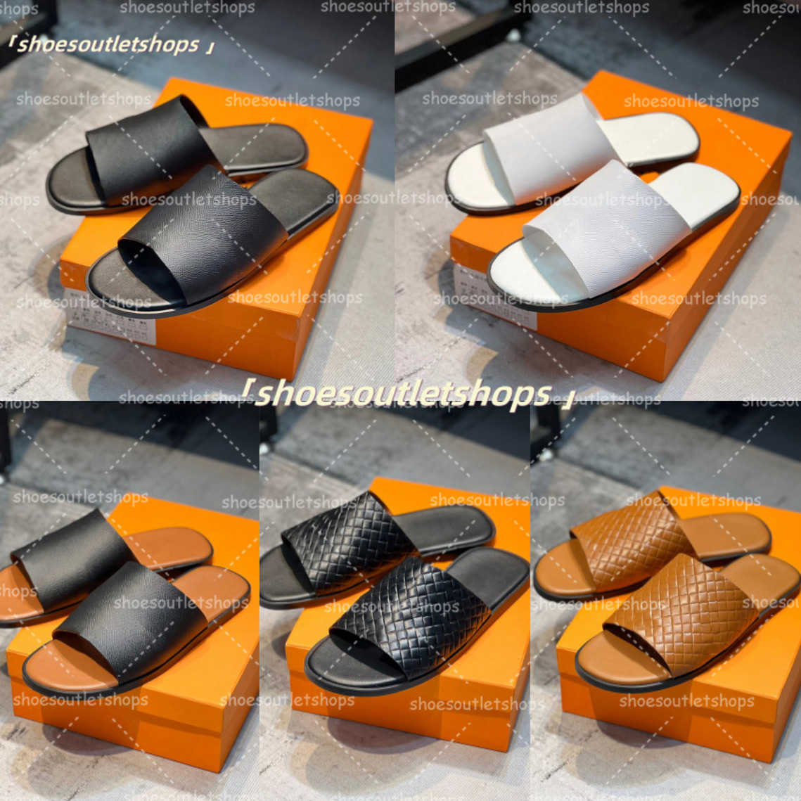 Men Slippers Designer Leather Sandals Flip Flop Calfskin Sandals Summer Lazy Large Beach Casual Slides size 38-46 08