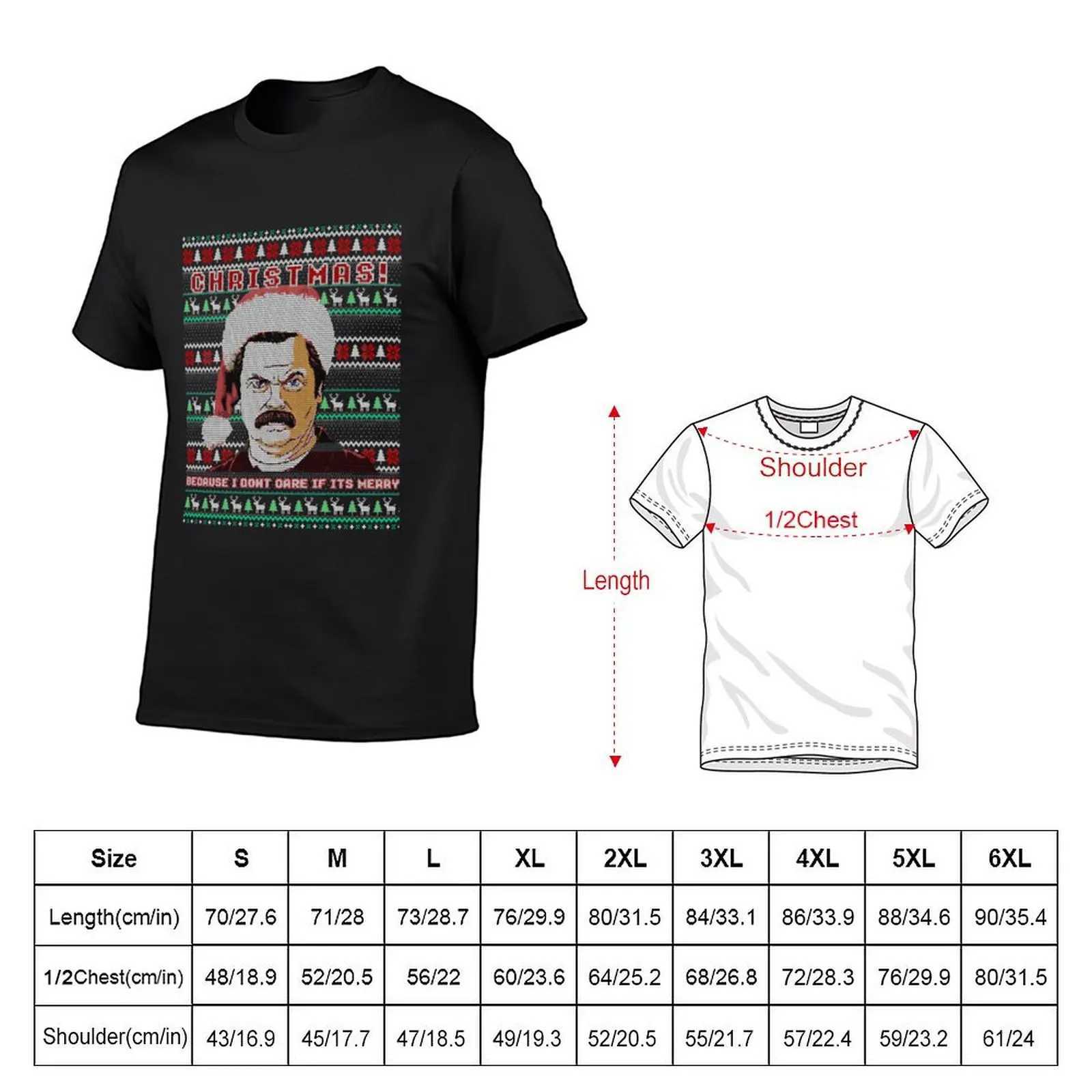 Ron Swanson Christmas Fanny Ugly Sweater T-shirt Heavy Weight Kawaii Clothes Plain White T-shirt for Men W241223