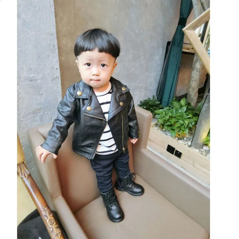 Spring autumn boys baby clothes outfit pu leather jacket outerwear for baby boys clothing short leather jacket coats 241223