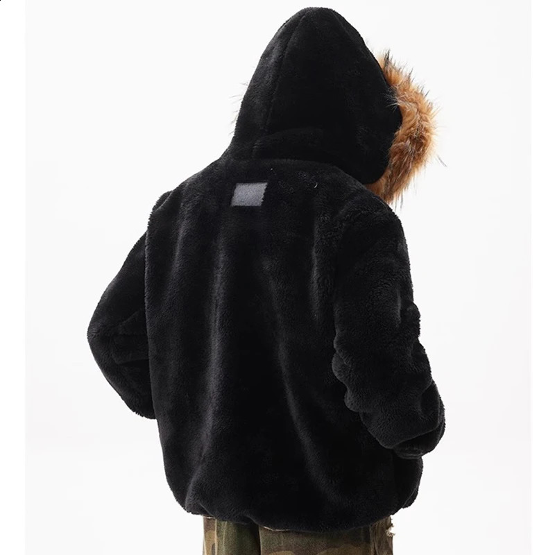 PFNW High Quality Fleece Hooded Quilted Padded Jackets Mens American High Street Warm Fur Collar Short Zipper Coat CPG2408 241223