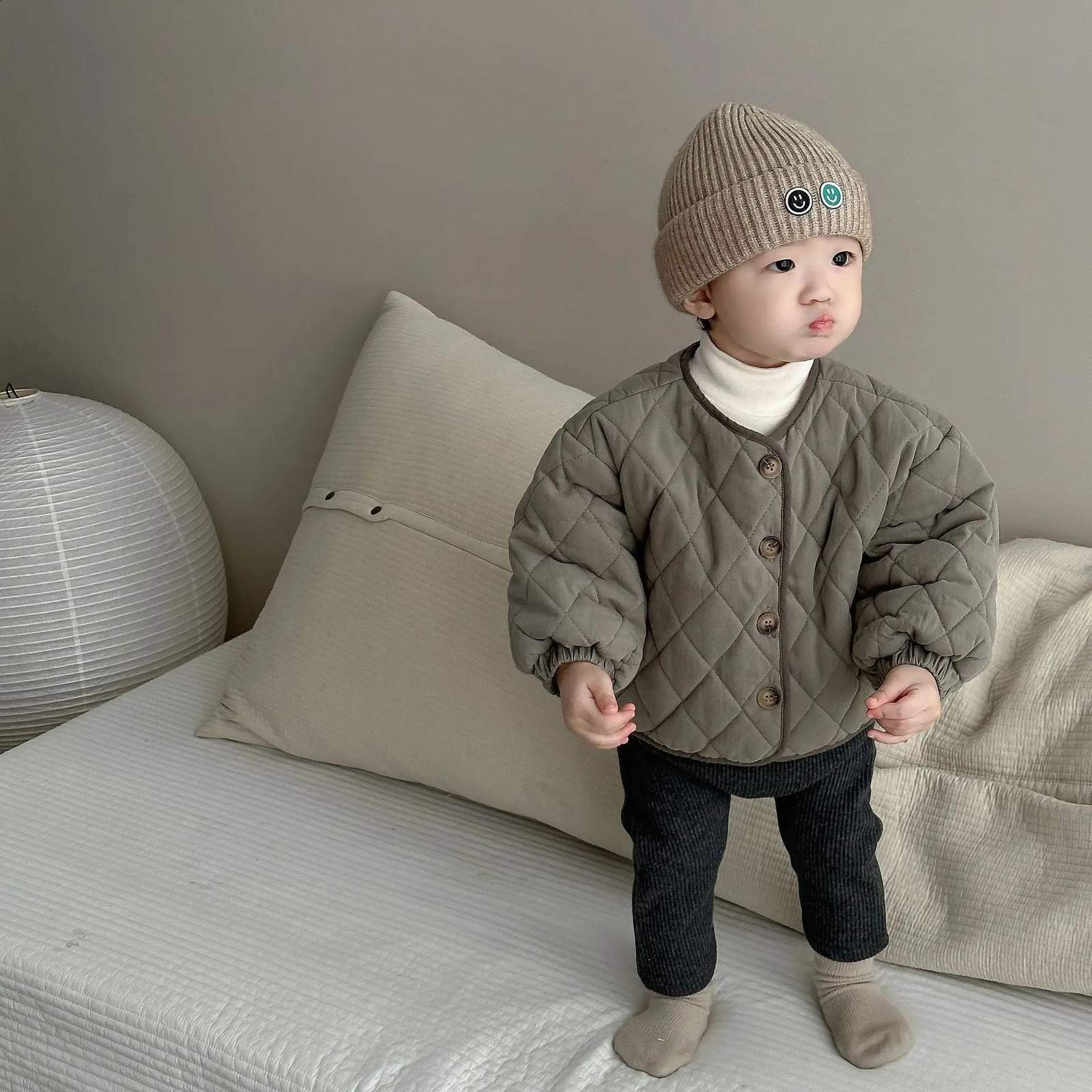 2025 Winter Baby Long Sleeve Warm Coat Kids Single Breasted Casual Thick Jacket Boy Girl Plus Velvet Infant Padded Jacket 241223