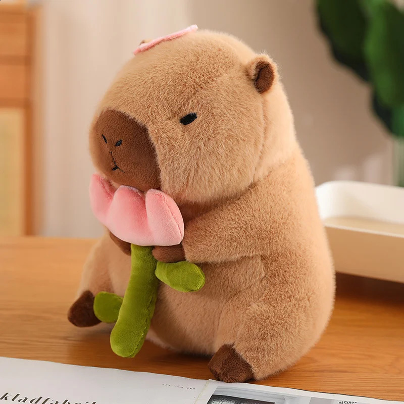 ZU 30cm Stuffed Capybara Plush Toy Holding Boba Tea Flower Capybara Plushies Cosplay Bread Dino Avocado Lovely Teddy Girl Gift 241223