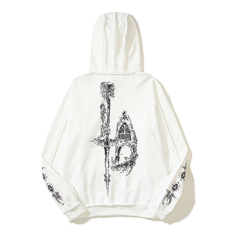 Cotton Jacket American High Street Gothic Religious Angel Cross Printed Kirin Arm Letter Hoodie Sweatshirt